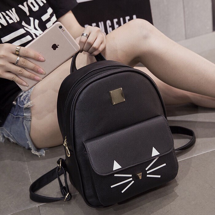 Balo Da Nữ Mềm Thời Trang, Balo Mini Nữ Mèo Mắt Trắng Điệu Đà Chất Da Simili