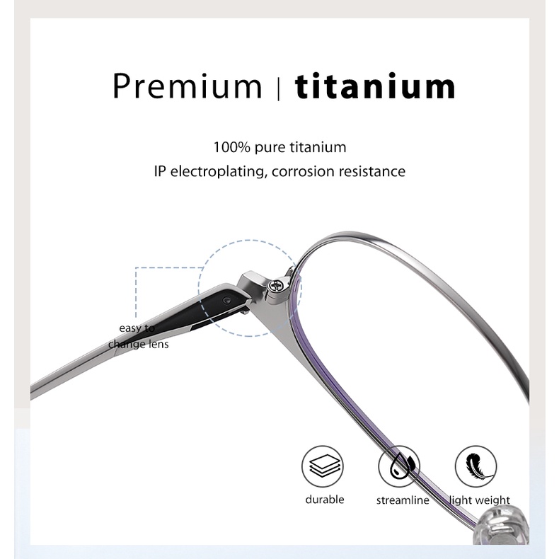 Mắt kính Zelin PT906 gọng tròn bằng titan nguyên chất chống tia xanh lam 2 màu