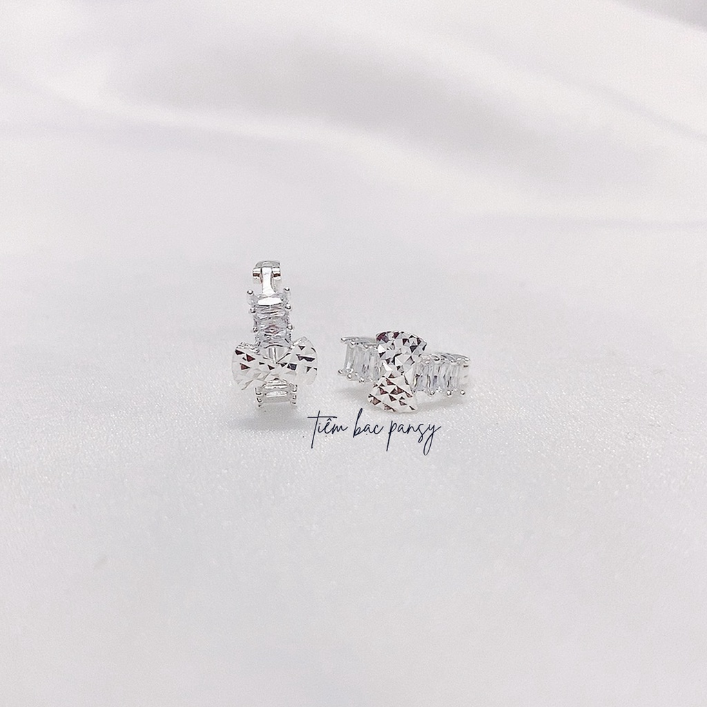 Bông tai nữ bạc PANSY dạng bấm bật đính nơ sang chảnh - Khuyên tai nữ bạc ta cao cấp