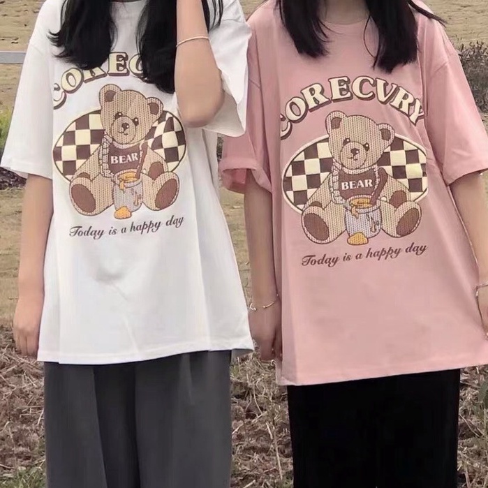 Áo phông nam nữ form rộng 2N Unisex thun cotton in hình Gâu đan len trắng/hồng/be