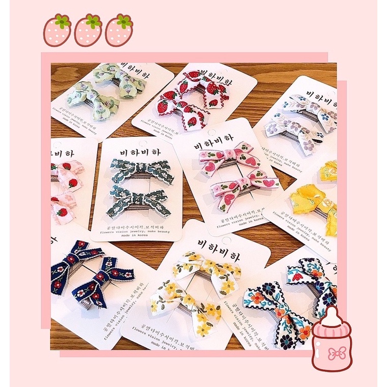 Phụ kiện kẹp nơ hoạ tiết thêu cho bé