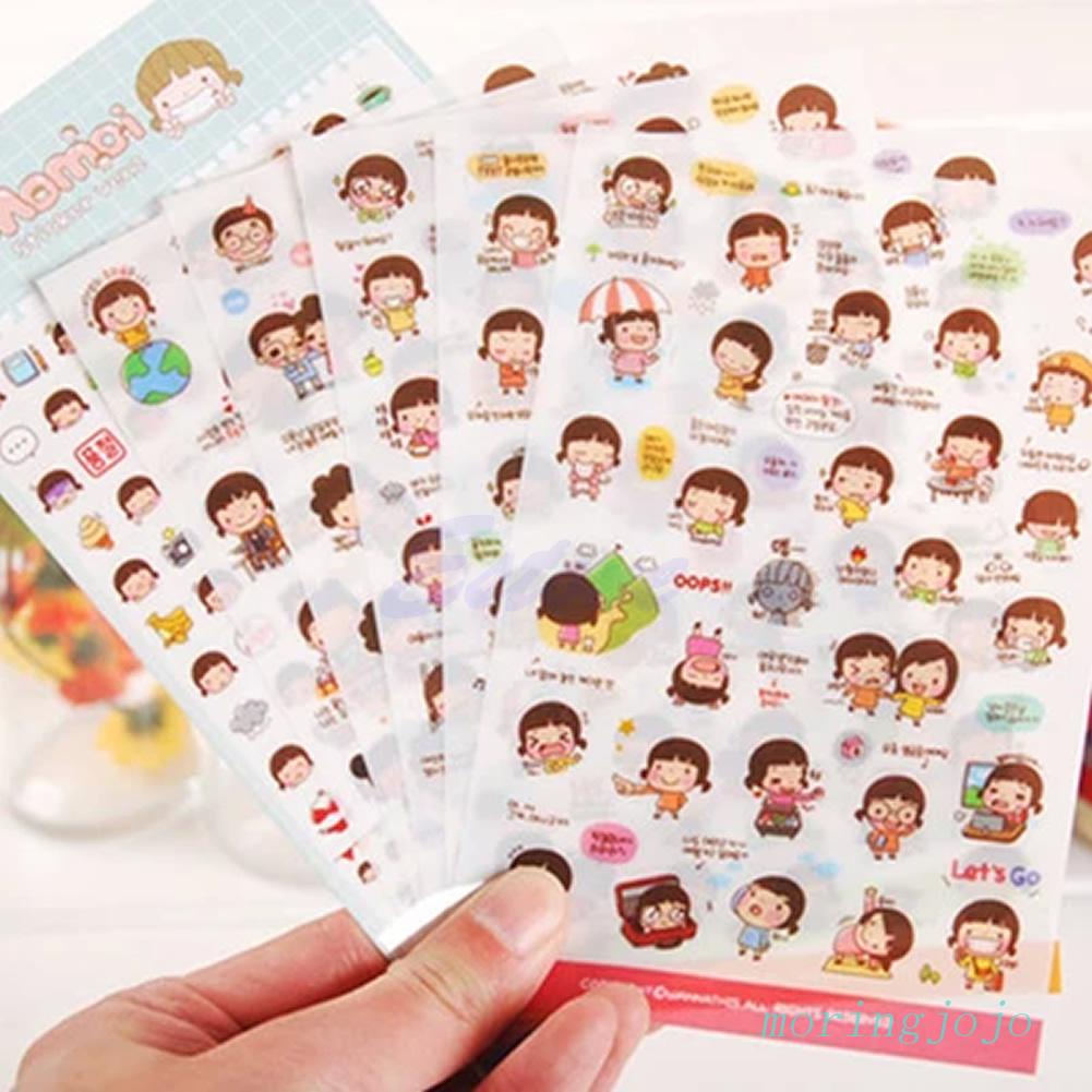Set 6 Tấm Sticker Dán Trang Trí Nhật Ký / Sổ Tay Hình Bánh Quy / Cô Gái Hoạt Hình