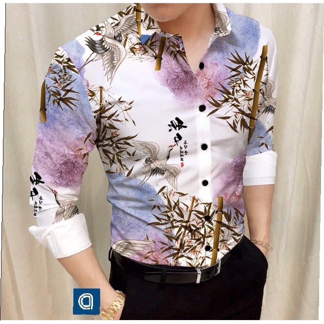 ÁO SƠ MI NAM  thời thượng hè 2019 video ảnh thật, CHẤT LỤA thái DÀI TAY PHONG CÁCH HỌA TIẾT chim hạt - one