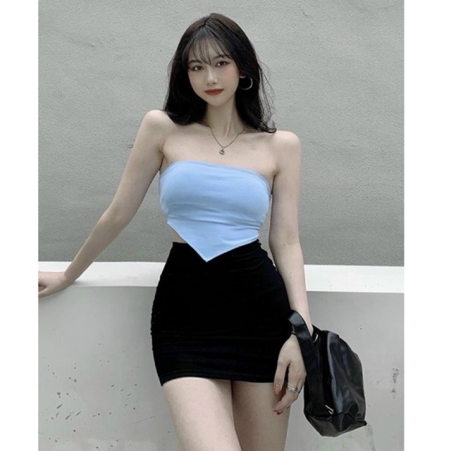 Set áo croptop ống vạt tam giác phối hợp chân váy ôm body siêu hắc dáng 231 FIORI STORE