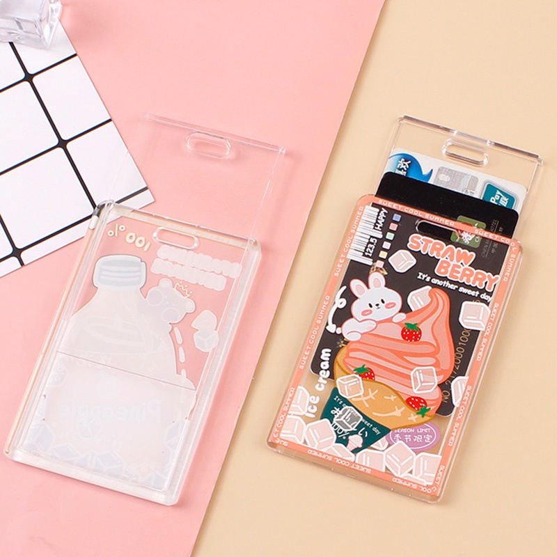 Hộp Đựng Thẻ Chất Liệu Acrylic Trong Suốt Chống Thấm Nước In Họa Tiết Hoạt Hình Kèm Chuông Nhỏ Tiện Dụng