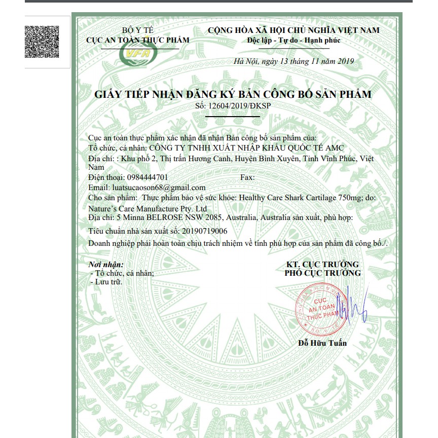 Sụn cá mập Healthy Care Shark Cartilage 750mg 200 viên Úc