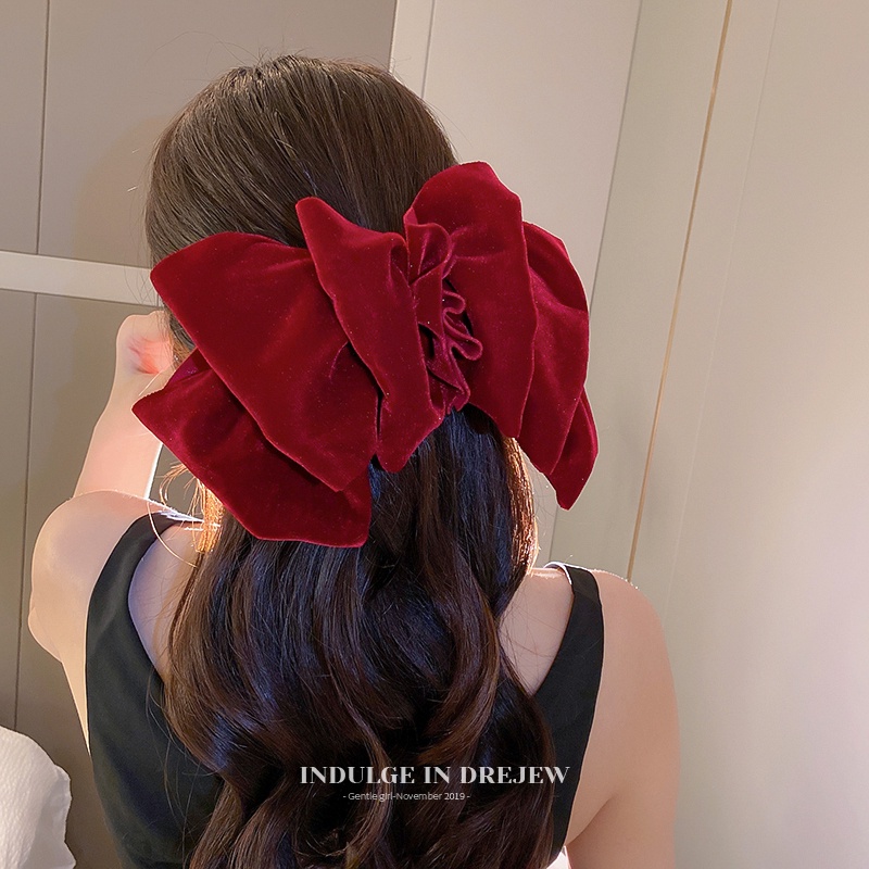 Kẹp Tóc Nơ Nhung Cỡ Lớn Phong Cách Hàn Quốc Sang Trọng