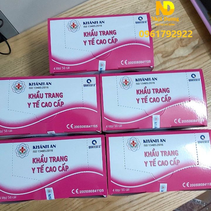 Khẩu trang y tế khánh an màu hồng hộp 50 cái kháng khuẩn - Hàng sẵn  - Hình Thật