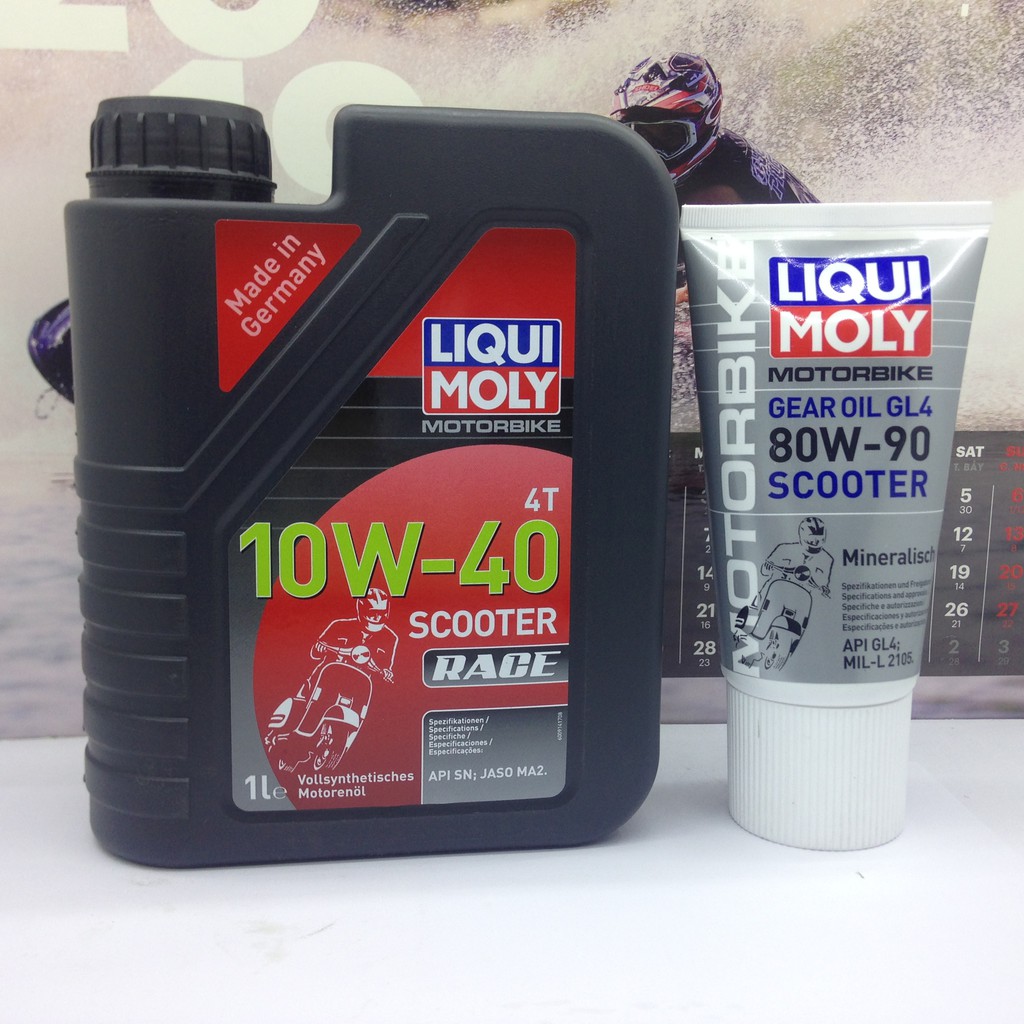 Combo nhớt Liqui Moly 10W40 Scooter Race và tuýp láp Liqui 150ml