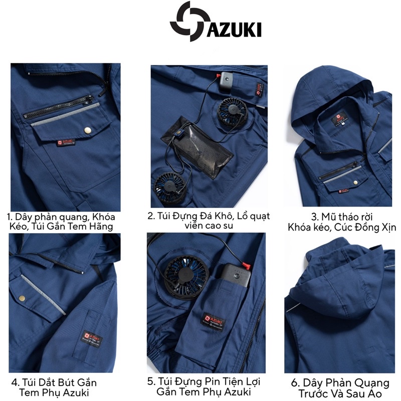 Áo Quạt Gió Điều Hoà Nhật Bản AZUKI SUPER V2-S Chất Lượng Quạt 12V Siêu Mạnh Pin 24000mah Có Đèn Chiếu Sáng - LULINSO