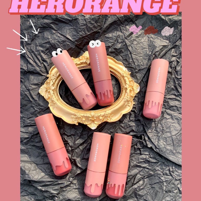 [Hàng mới về] Son thỏi HERORANGE màu kem lỳ mềm mại chống dính cốc