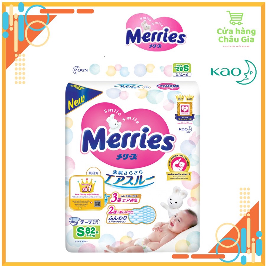 Tã/Bỉm DÁN Merries nội địa Nhật Size NB90/S82/M64/L54/XL44.