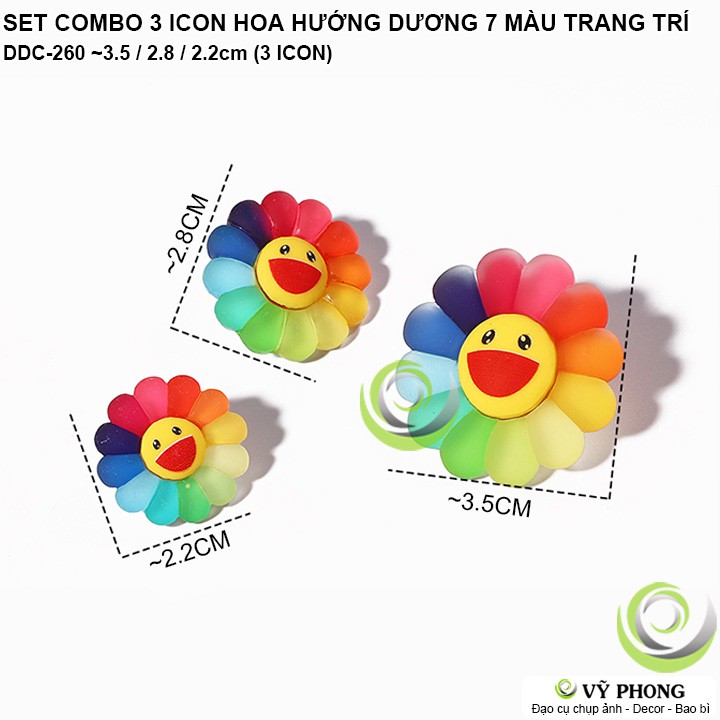 SET 3 ICON LOGO HÌNH HOA HƯỚNG DƯƠNG 7 MÀU DIY TRANG SỨC ĐỒ TRANG TRÍ ĐẠO CỤ CHỤP ẢNH SẢN PHẨM INS DDC-260