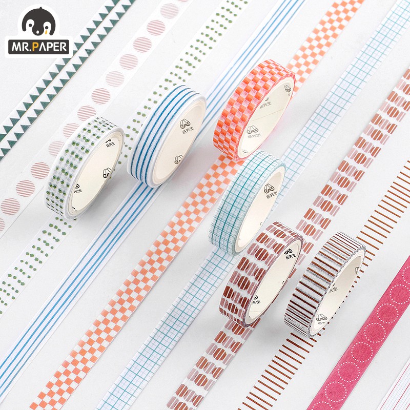 Hộp 5 cuộn băng keo Washi trang trí 8 kiểu dáng tùy chọn