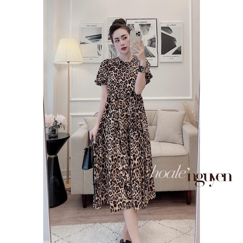 Váy babydoll họa tiết da báo, đầm suông cộc tay họa tiết cá tính - V31 | BigBuy360 - bigbuy360.vn