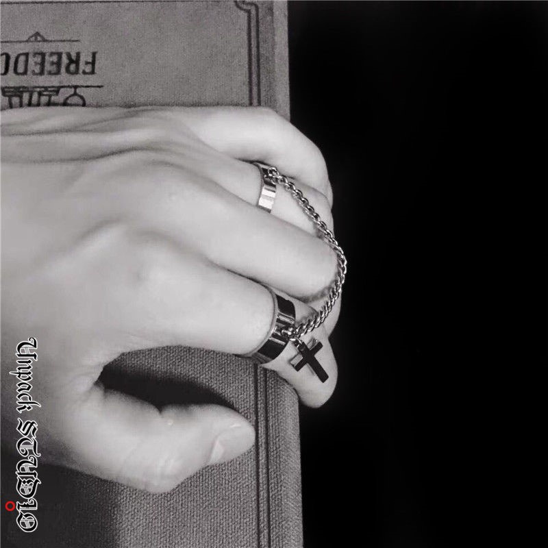 Nhẫn điều chỉnh mặt hình chữ thập phong cách punk hip hop cổ điển dành cho nam và nữ