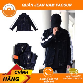 Áo khoác jean khoác bò nam đen line kẻ sọc trắng pacsun