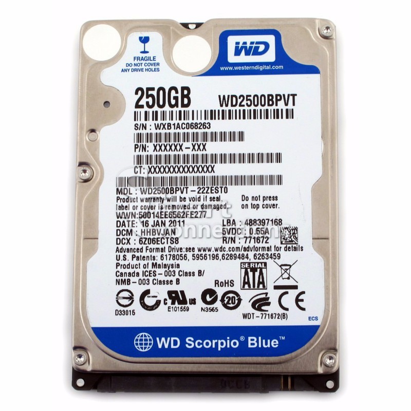 Ổ cứng Laptop 250GB SATA 5400rpm cũ