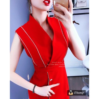 Đầm body cổ v đứng đắp chéo lại đóng nút phối viền nhũ d03107135