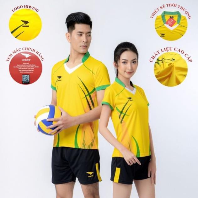 Bộ Quần Áo Bóng Chuyền Nam Nữ Thương Hiệu HIWING Chất Vải Mè Thun Thái Co Dãn Đa Chiều Cao Cấp Mẫu H3_Màu Vàng !