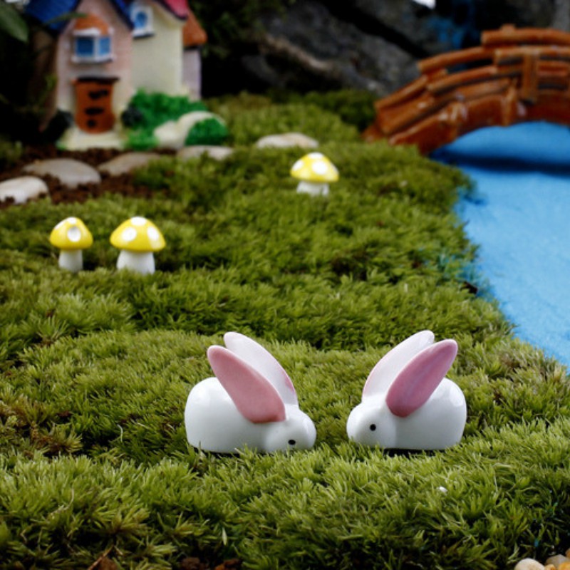 Mô hình Thỏ trắng tai lớn phụ kiện trang trí tiếu cảnh terrarium mini