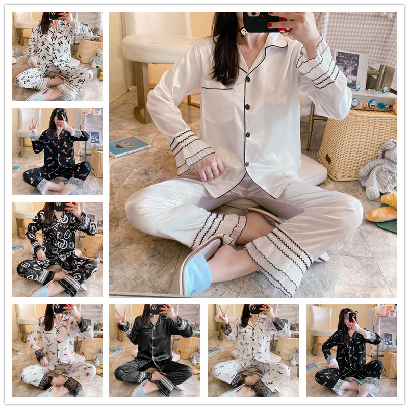  Bộ đồ ngủ gồm áo tay dài cổ bẻ và quần lụa cotton mặc tại nhà