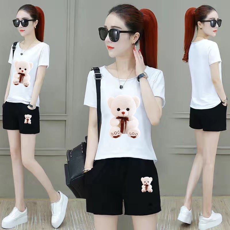 One-piece / suit fashion leisure women's summer wear 2022 new Korean version of loose short-sleeved shorts two-piece set