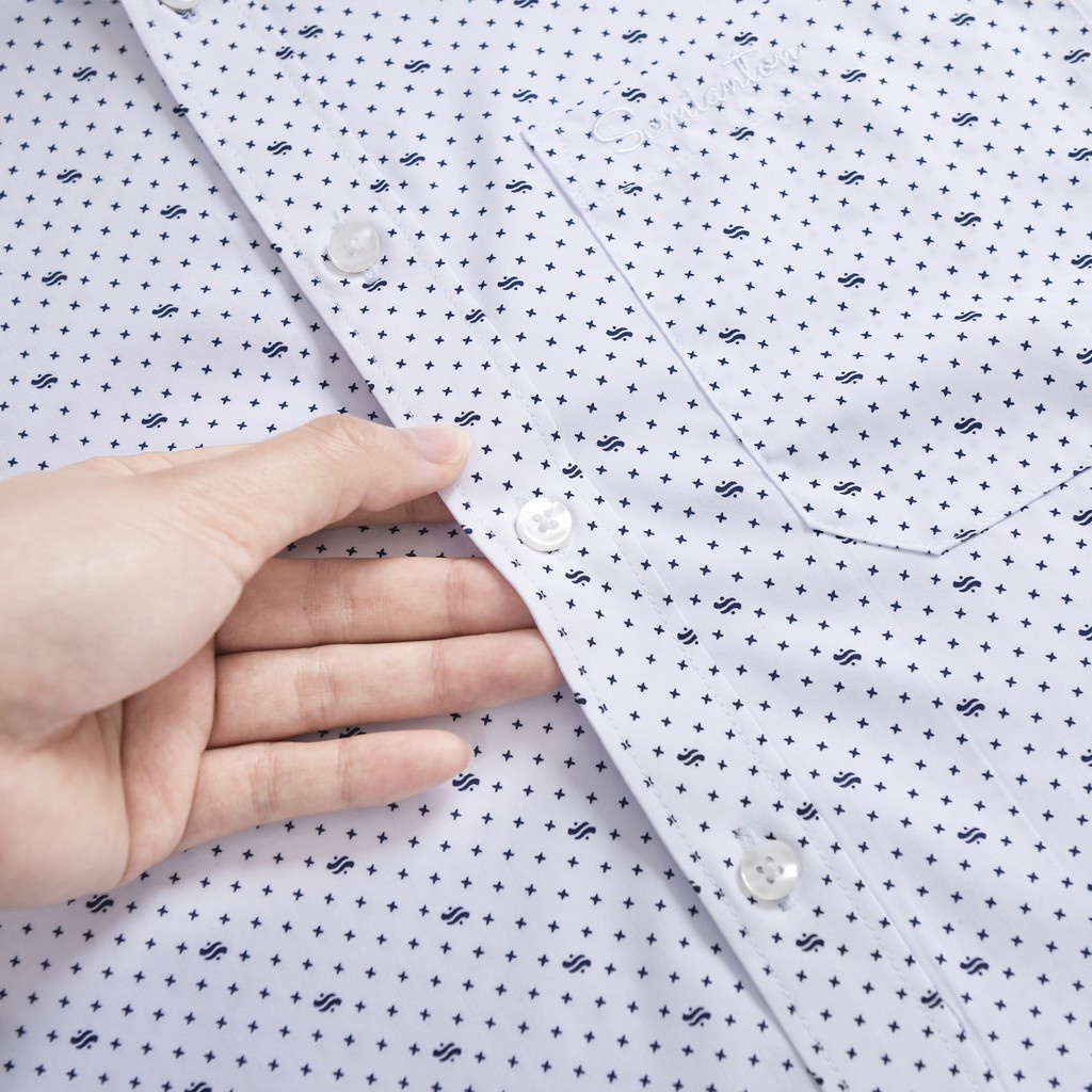 Áo Sơ Mi Nam Công Sở Trung Niên Thương Hiệu Anton Màu Trắng Họa Tiết Nhí Vải Cotton- X302