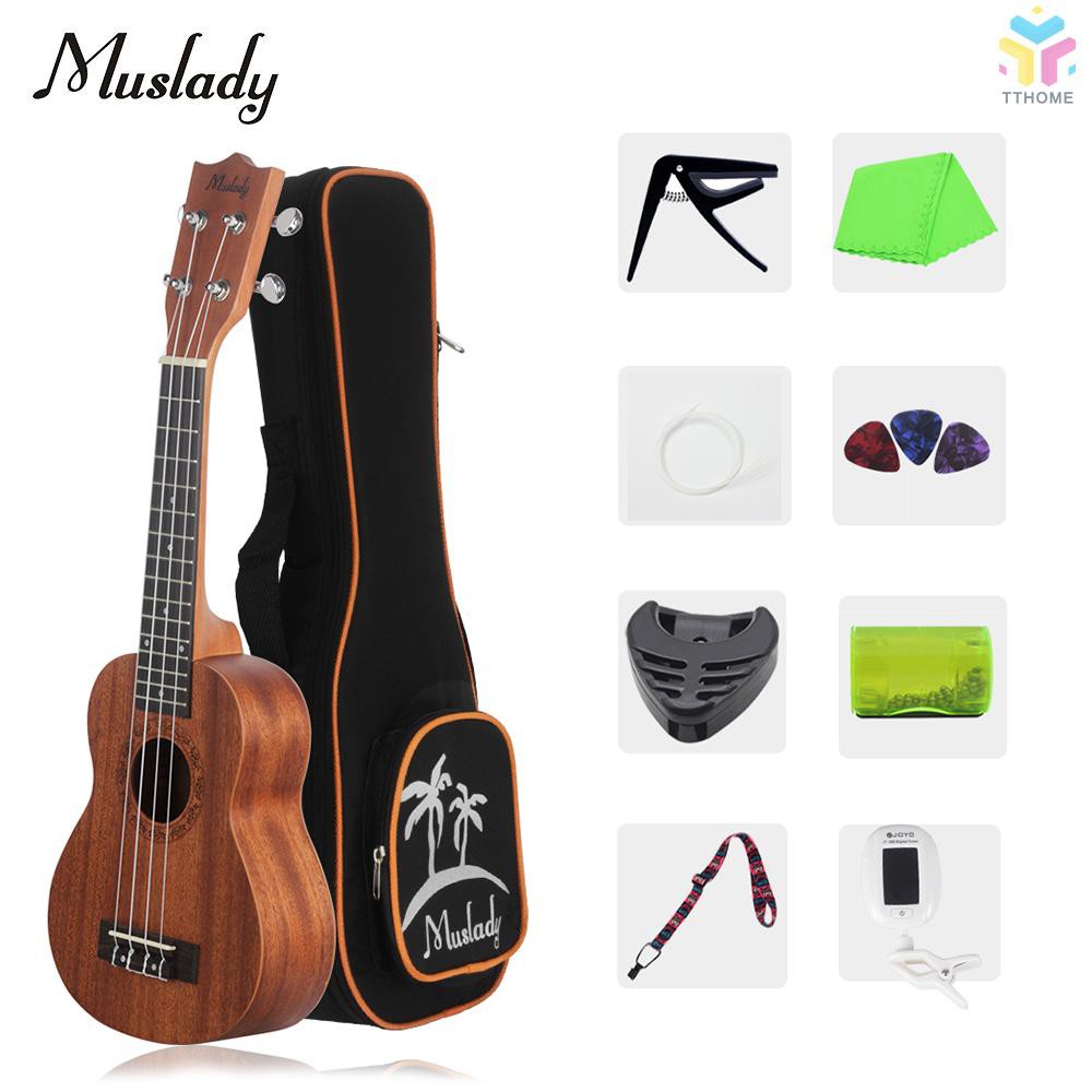 Đàn ukulele Soprano 21" bằng gỗ kèm dụng cụ kẹp lên dây đàn và bao đựng bằng vải