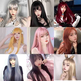 Bộ Tóc Giả Thẳng Dài Màu Đen / Trắng / Hồng Phong Cách Gothic Cho Nữ