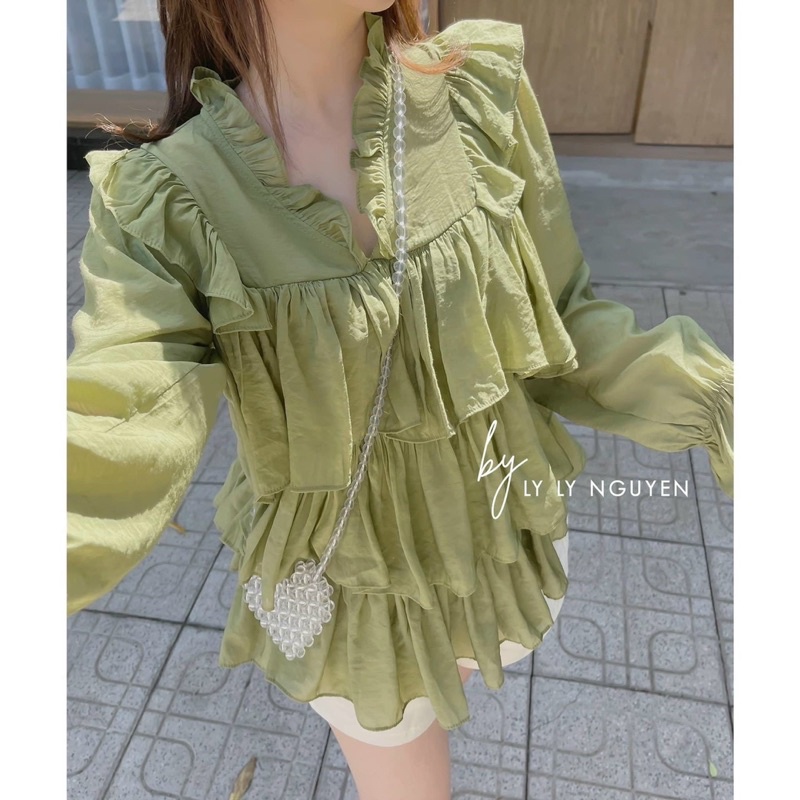 SET ÁO XANH BÈO TAY PHỒNG XẾP LY + SHORT LƯNG THUN🖤