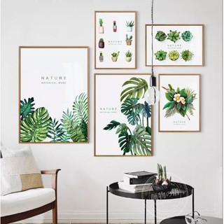 Bộ 5 tranh ghép canvas treo tường lá cây nhiệt đới hiện đại 201805311625105320499