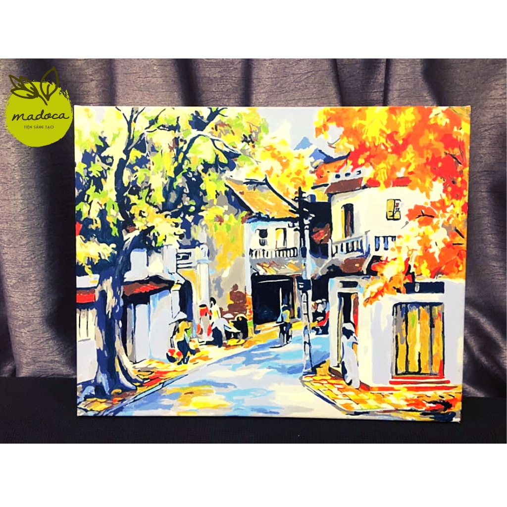 Tranh tô màu số hóa Madoca có khung 40x50cm Phố cổ T89