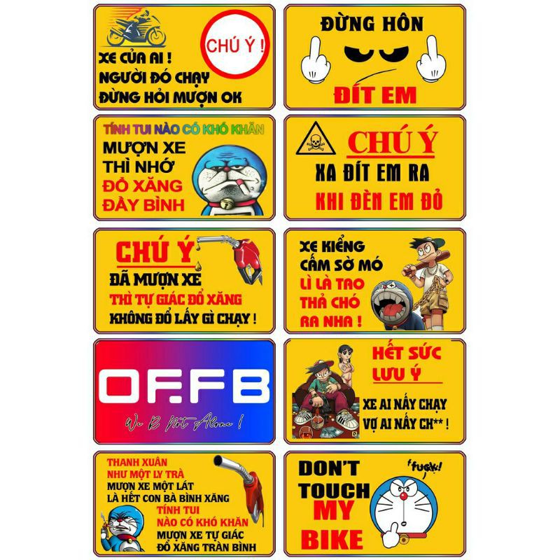 BỘ TEM CẢNH BÁO HÀI HƯỚC 10 TEM LỚN 9X6CM DECAL CAO CẤP