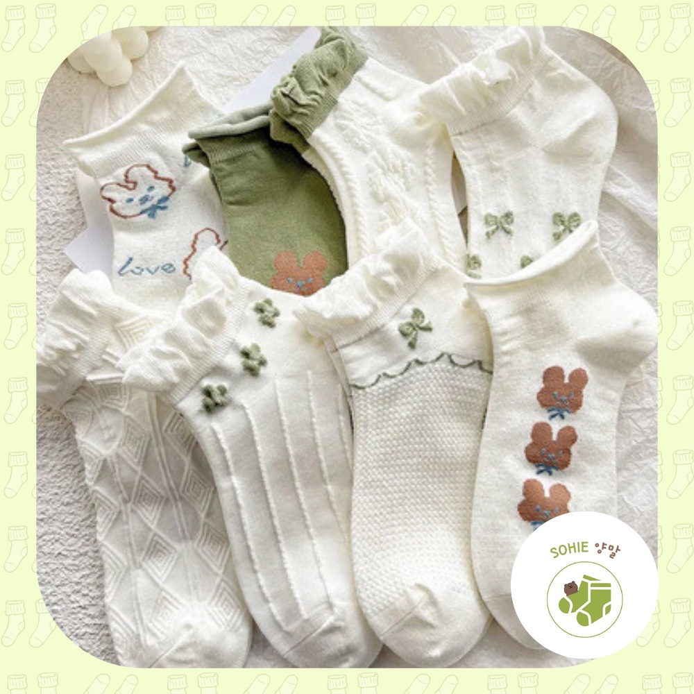 Tất Nữ Cổ Ngắn Họa Tiết Thỏ Cute, Vớ Nữ Cổ Ren Nhún Công Nghệ COOLMAX Co Dãn 4 Chiều Phong Cách Ulzzang Sohie T3 7