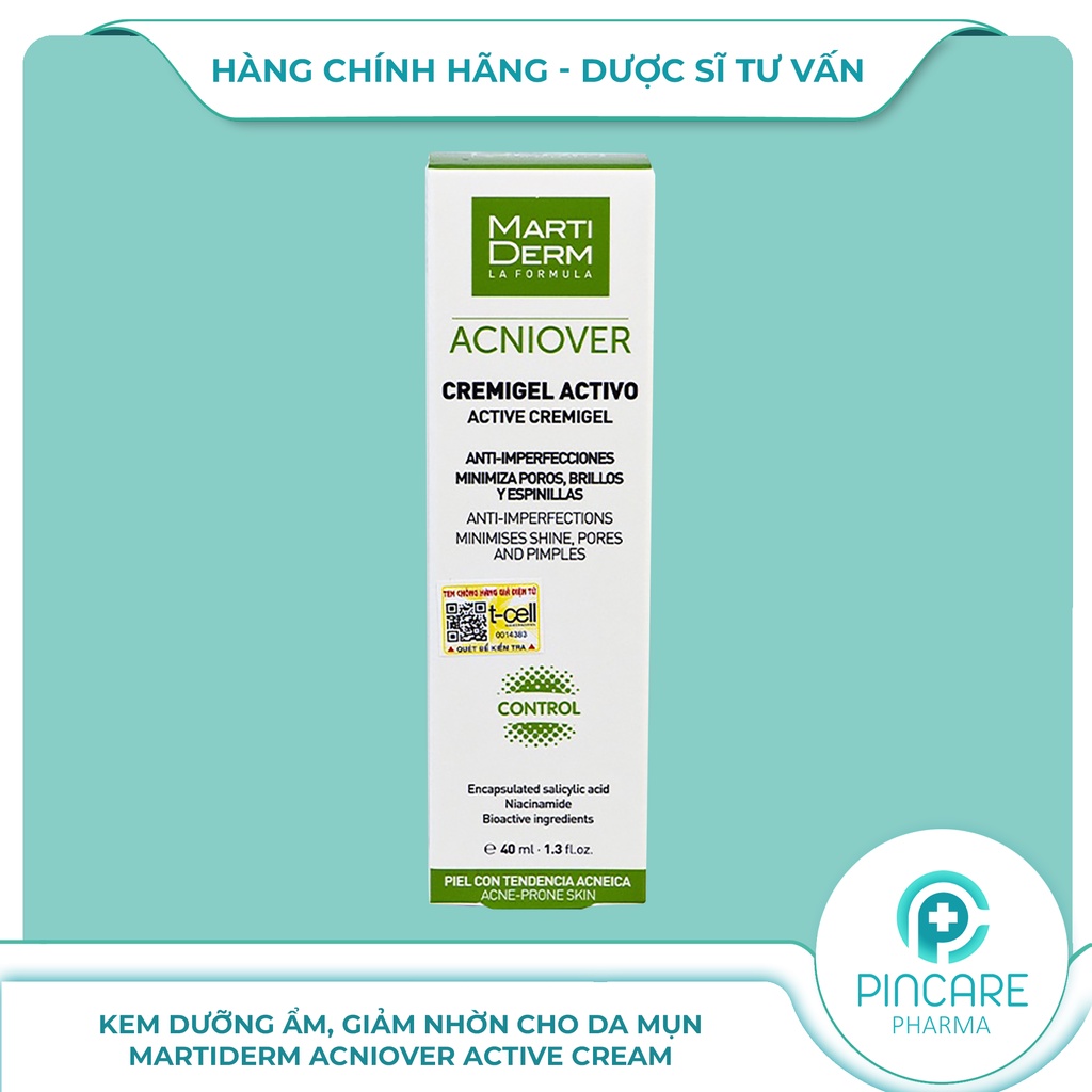 Kem dưỡng cho da dầu mụn MartiDerm Acniover Active Cream 40ml se khít lỗ chân lông - Hàng chính hãng - Nhà thuốc PinCare