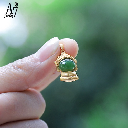 Vòng cổ Mạ Bạc 925 Mặt Hình Phật Đính Ngọc Bích Thời Trang Cho Nữ