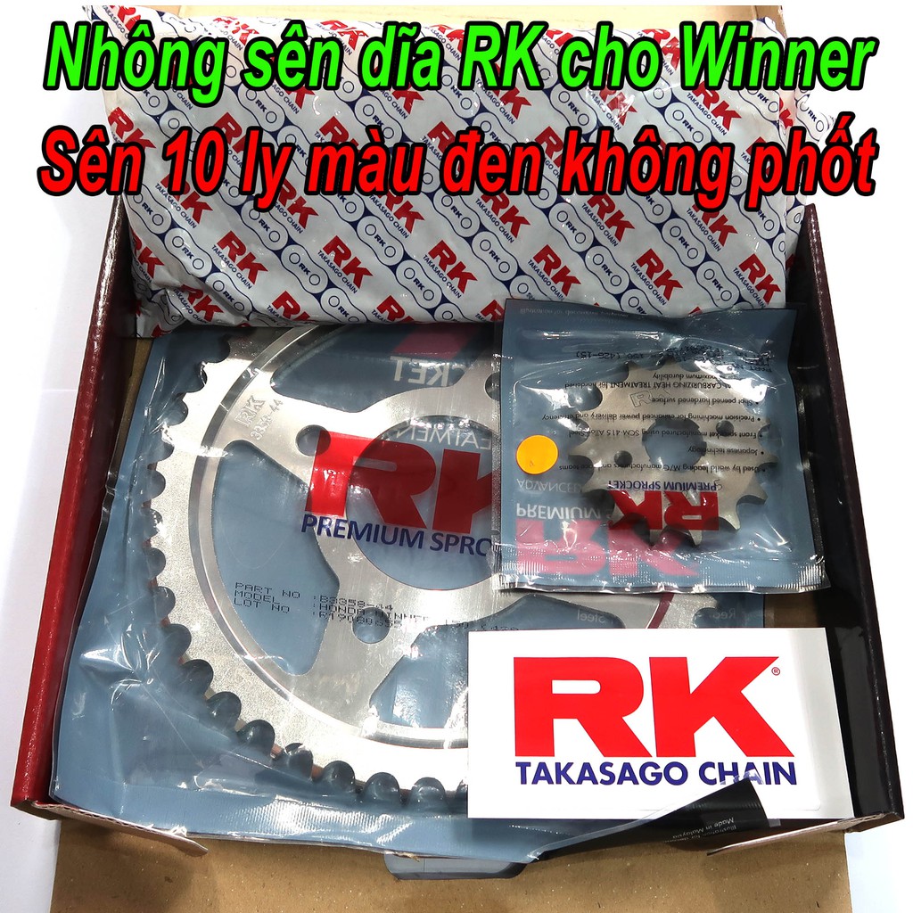 Nhông sên dĩa RK cao cấp nhập khẩu cho Winner, Winner X (sên đen 10 ly không phốt)