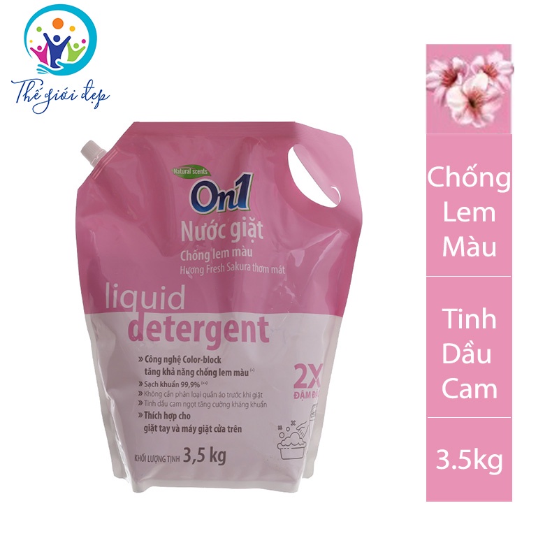 Túi Nước Giặt On1 Chống Lem Màu Hương Fresh Sakura 3.5Kg