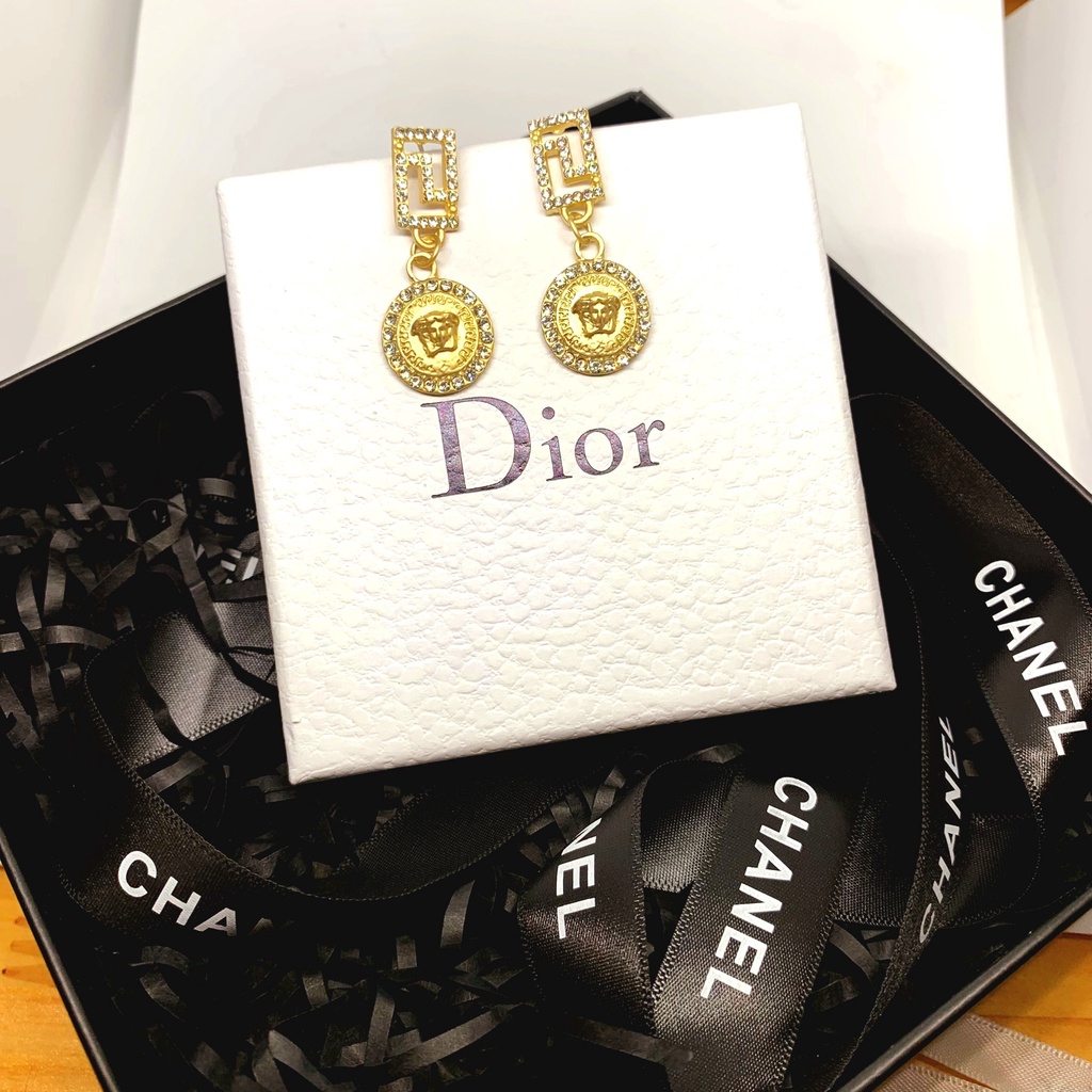 Khuyên tai nữ thương hiệu VS thả dài mạ vàng đính đá sang chảnh TB460 TOBI STORE