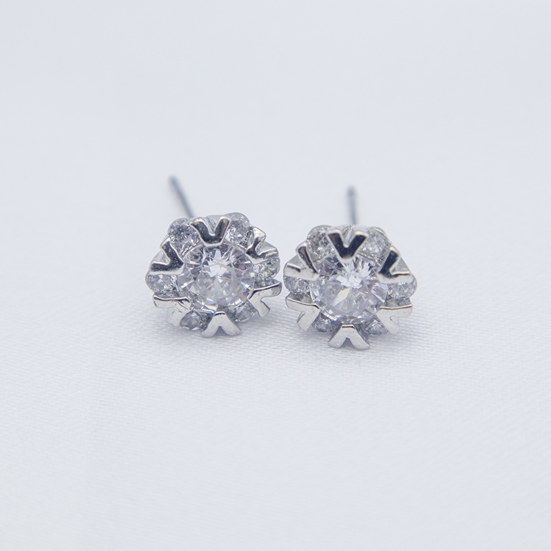 Bông tai mạ bạc 925 hình hoa tuyết đính đá cao cấp thời trang cho nữ