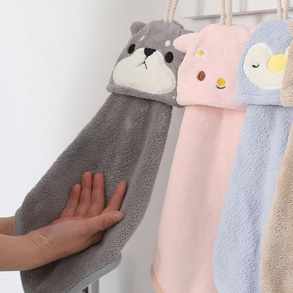 Khăn Lau Tay Vải Nhung San Hô Siêu Thấm Hút Mềm Mại Có Móc Treo Tiện Dụng Cho Bé