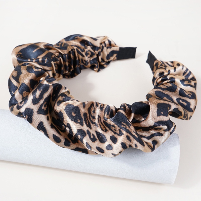 Băng Đô Cài Tóc Bản Rộng Xếp Ly In Họa Tiết Da Báo Kiểu Bohemia Cổ Điển Cho Nữ