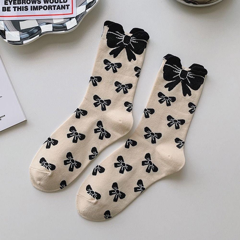 Vớ Cổ Cao Đính Nơ Họa Tiết Hoa Đáng Yêu Phong Cách Harajuku 1 Cho Nữ