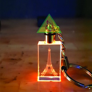 Móc khóa pha lê phát sáng khắc Hình Tháp Eiffel_Quà tặng- PLT