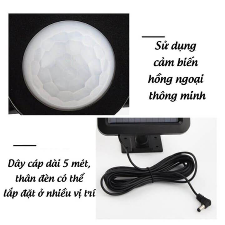Đèn năng lượng mặt trời 6 Cob 120 Led Pin rời kèm điều khiển từ xa dây nối 5m cảm biến chuyển động