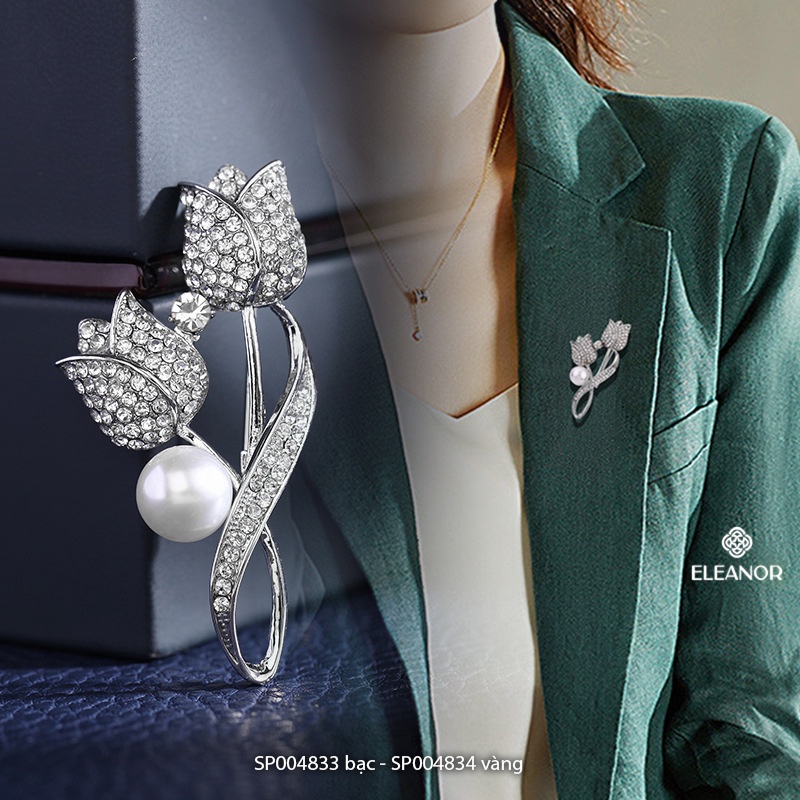 Ghim cài áo nam nữ Eleanor Accessories hình hoa đính đá ngọc trai nhân tạo thời trang 4833