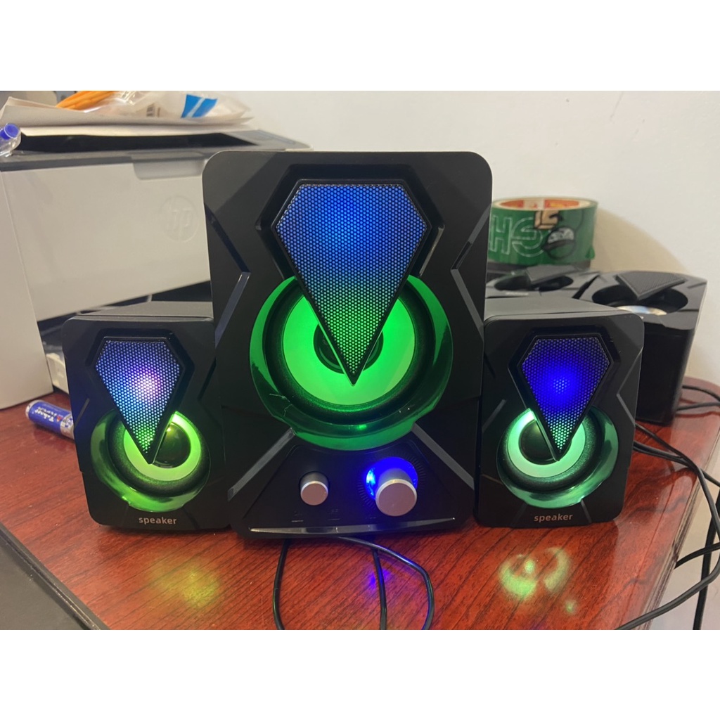 Loa máy tính 2.1 mini để bàn, Loa LED Rgp bass mạnh YST-1307 Nguồn 5v Trực Tiếp Cổng USB cực chất