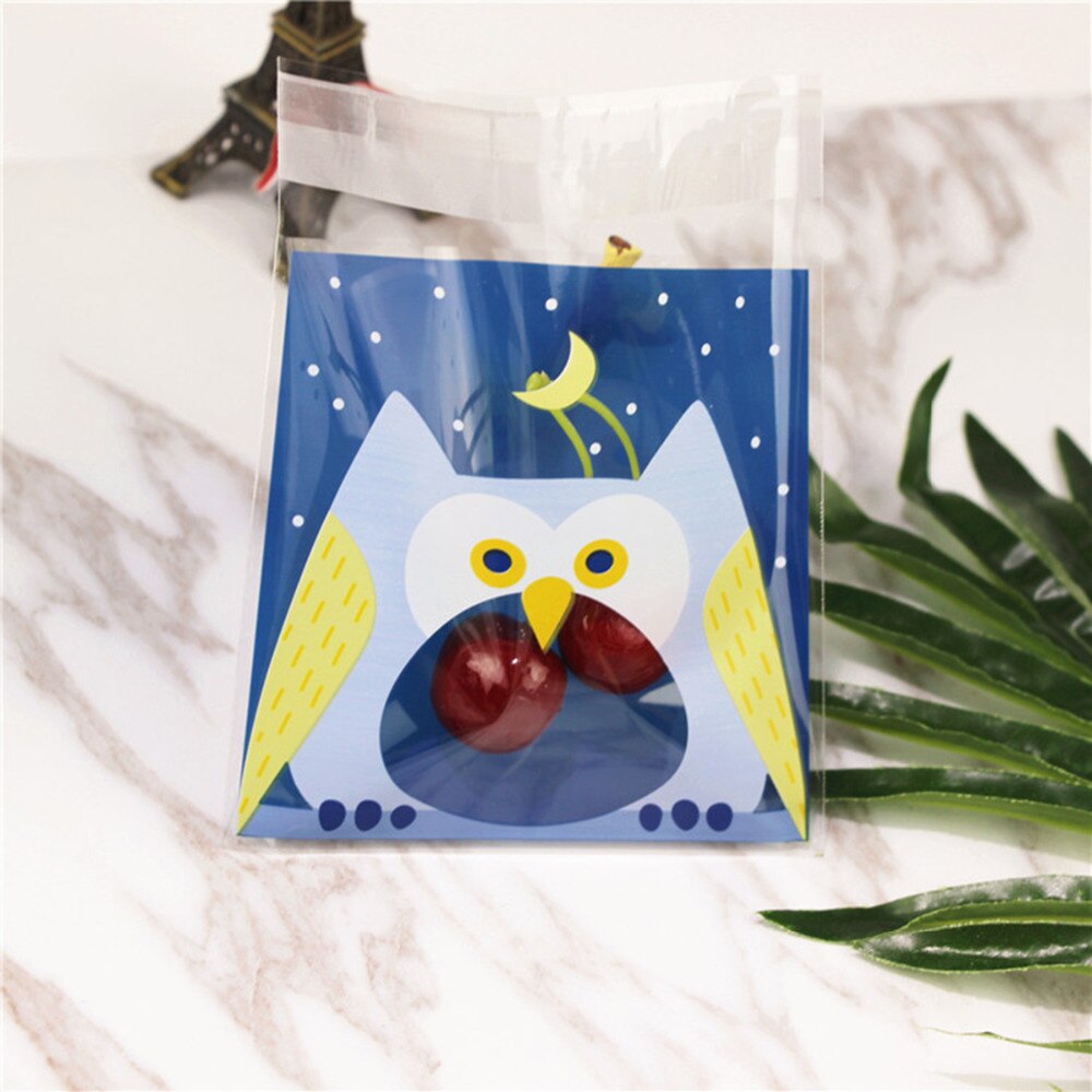 Set 100 túi nhựa đựng bánh kẹo in hình động vật đáng yêu có keo dính dùng làm quà tặng sinh nhật