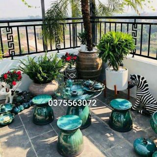 Bộ bàn ghế sứ men hỏa biến. Hàng thủ công Bát tràng 100%